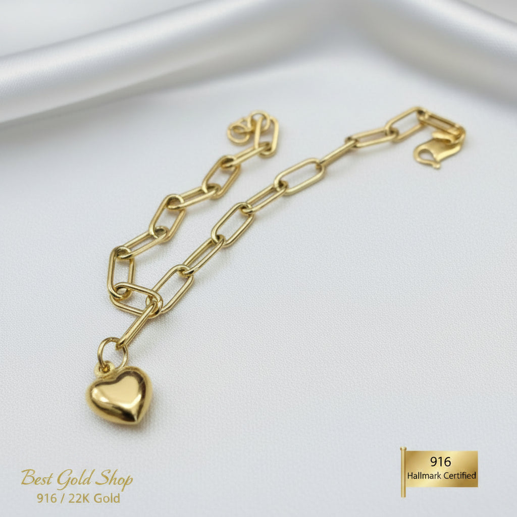 916 Gold Link Bracelet with Dangling Heart Version 2BraceletsBest Gold Shop