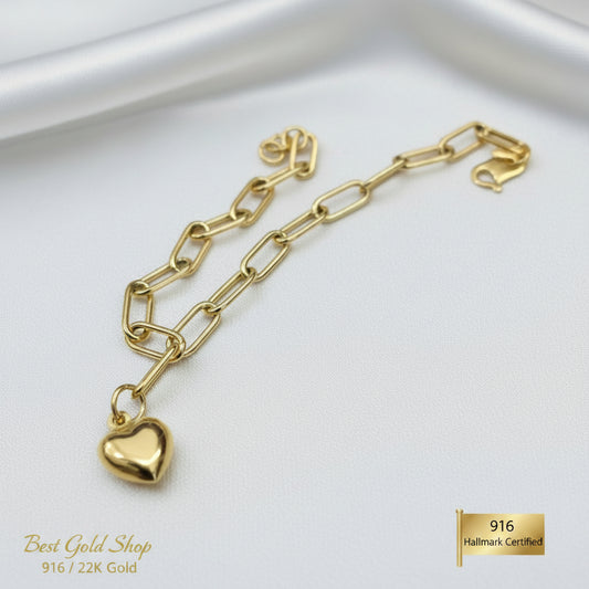 916 Gold Link Bracelet with Dangling Heart Version 2BraceletsBest Gold Shop