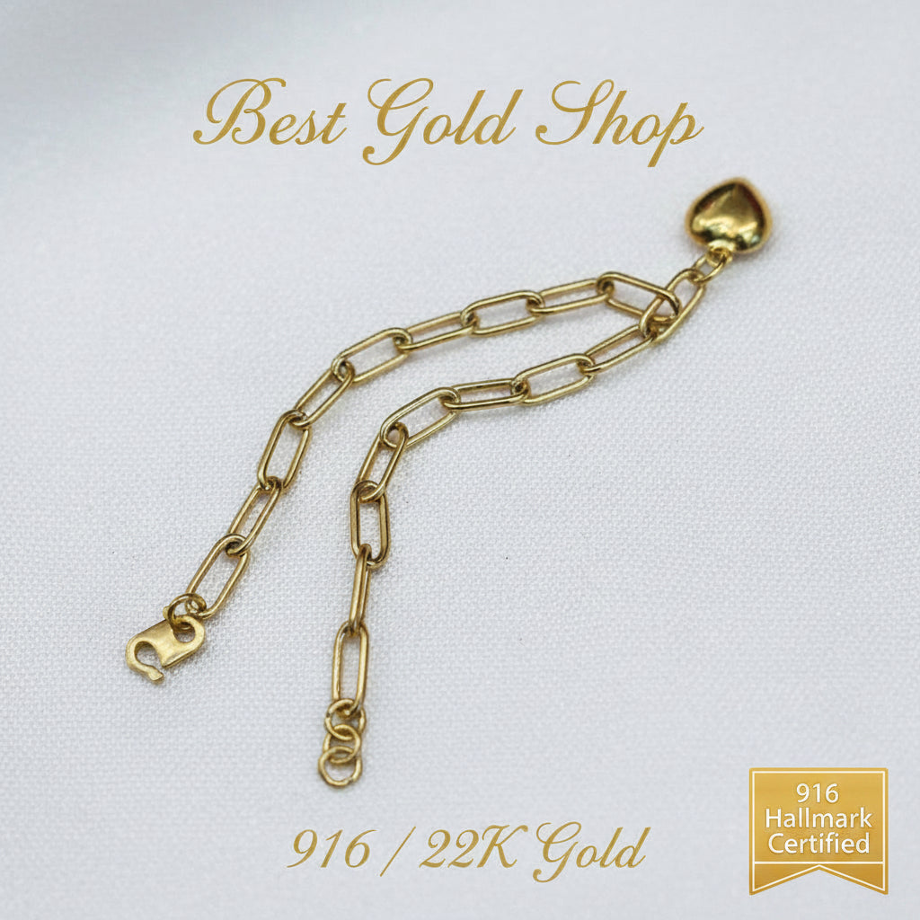 916 Gold Link Bracelet with Dangling Heart Version 2BraceletsBest Gold Shop