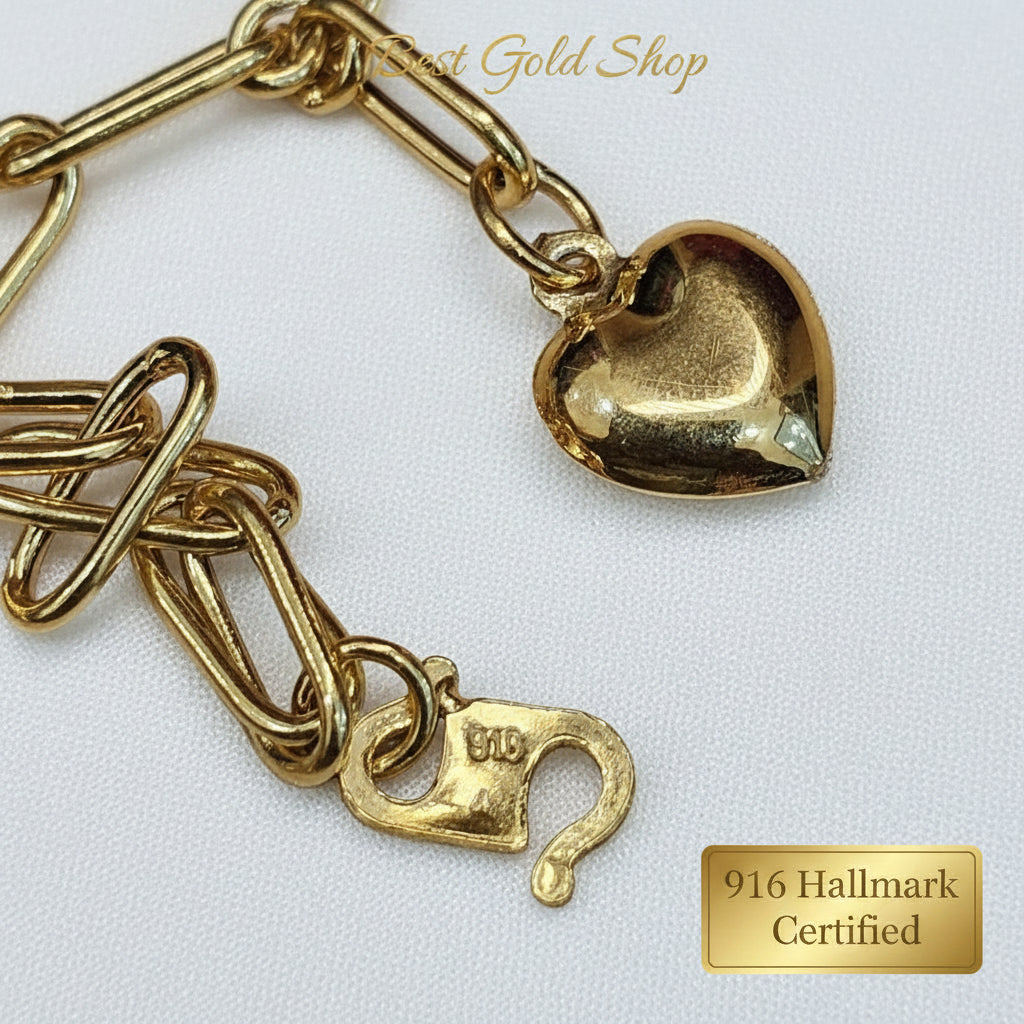 916 Gold Link Bracelet with Dangling Heart Version 2BraceletsBest Gold Shop