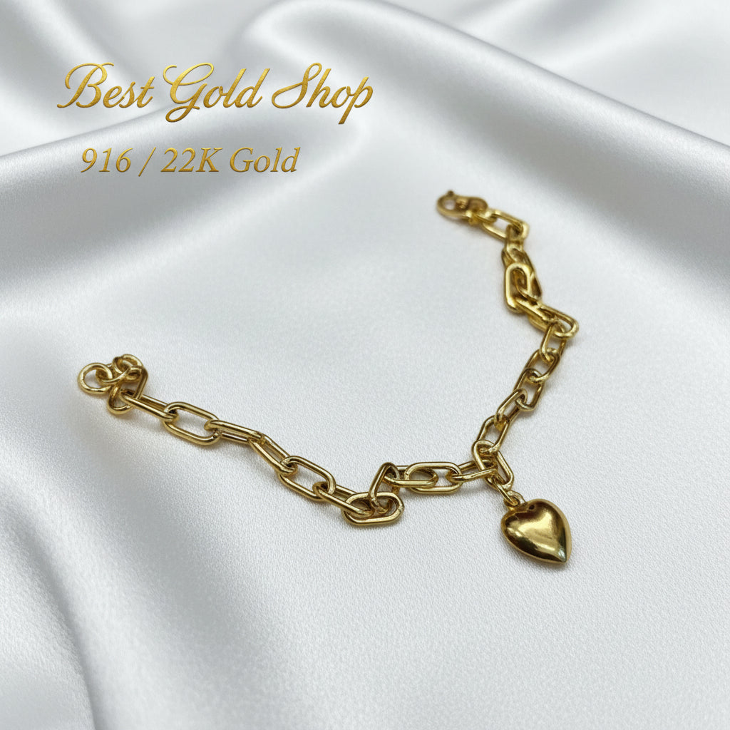 916 Gold Link Bracelet with Dangling Heart Version 2BraceletsBest Gold Shop