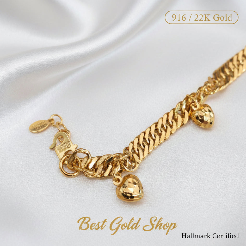 916 Gold Lipan Dangling Heart BraceletBraceletsBest Gold Shop