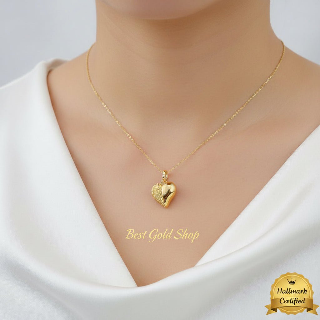 916 Gold Luna & Sol Heart pendant feather lightCharms & PendantsBest Gold Shop