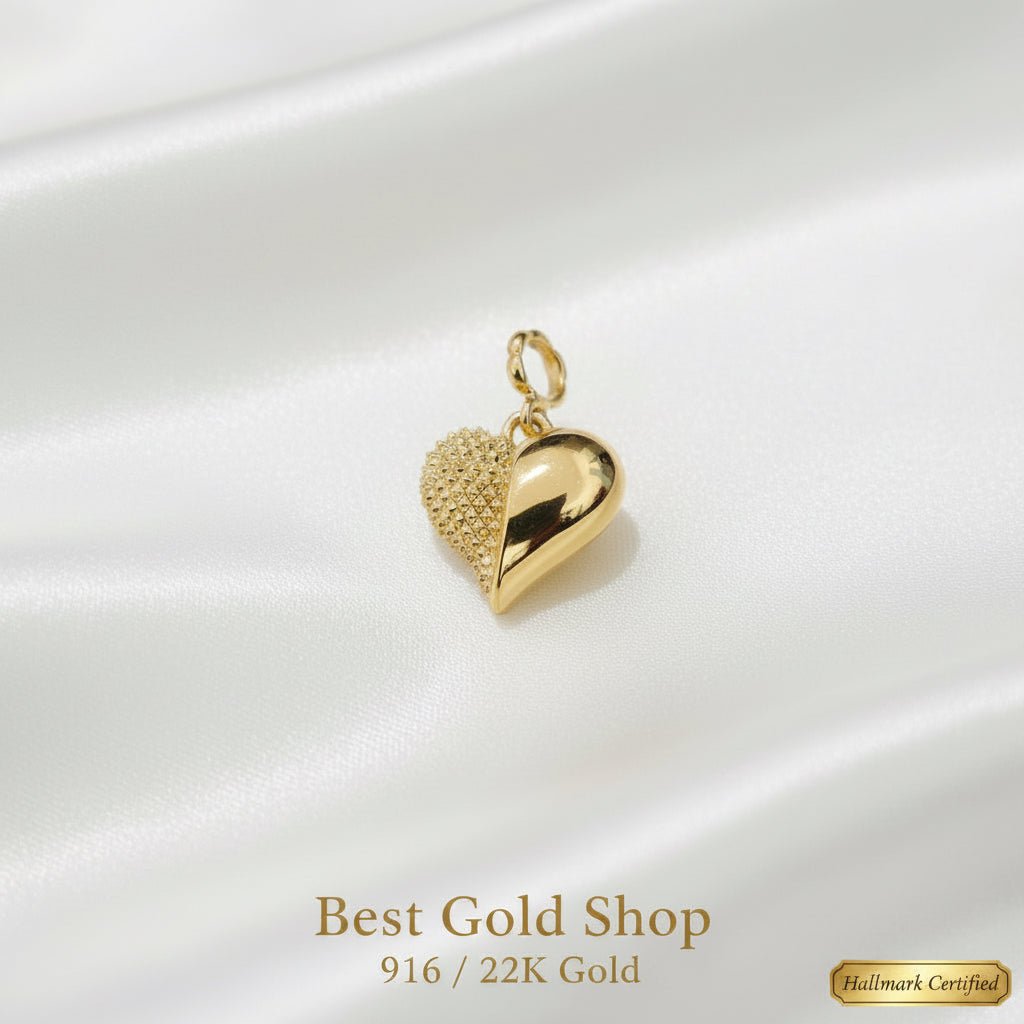 916 Gold Luna & Sol Heart pendant feather lightCharms & PendantsBest Gold Shop