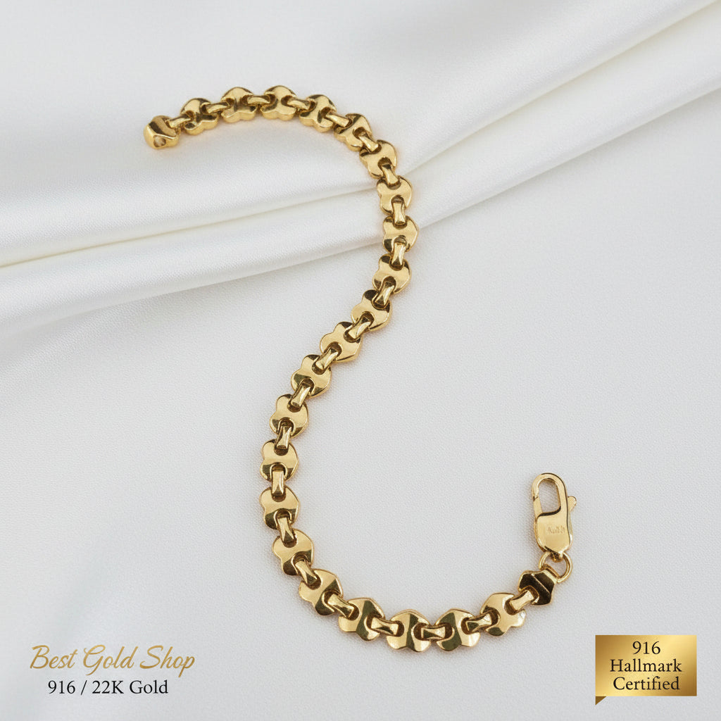 916 gold metric heart bracelet in elegant 22K yellow gold - view 3