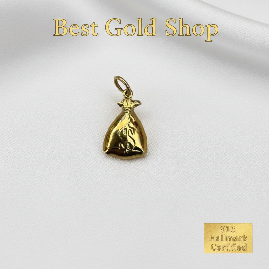 916 Gold Money Bag Pendant | Symbol of Wealth ProsperityCharms & PendantsBest Gold Shop