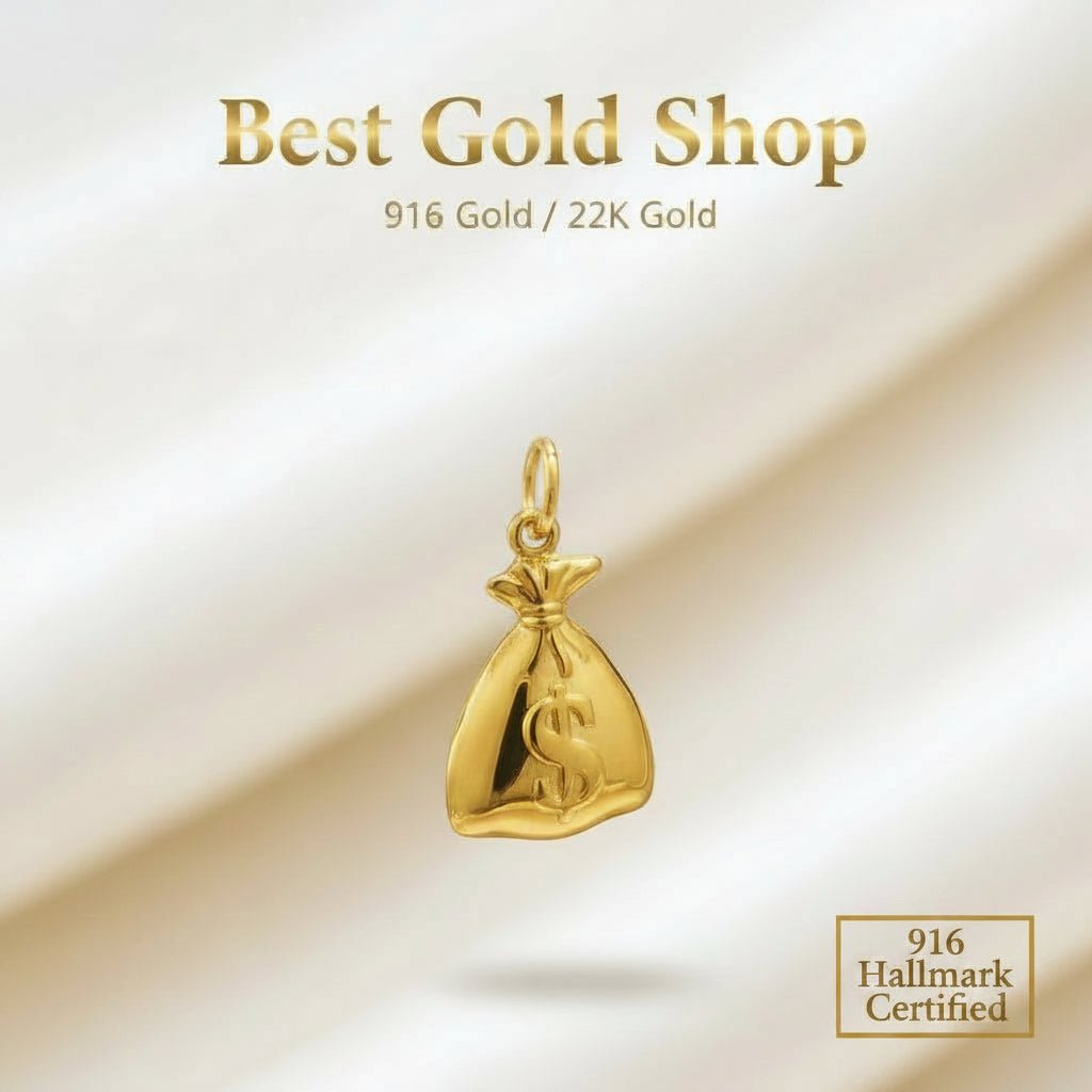 916 Gold Money Bag Pendant with Dollar SignCharms & PendantsBest Gold Shop