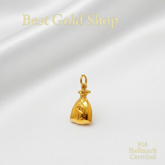916 Gold Money Bag Pendant with Dollar SignCharms & PendantsBest Gold Shop