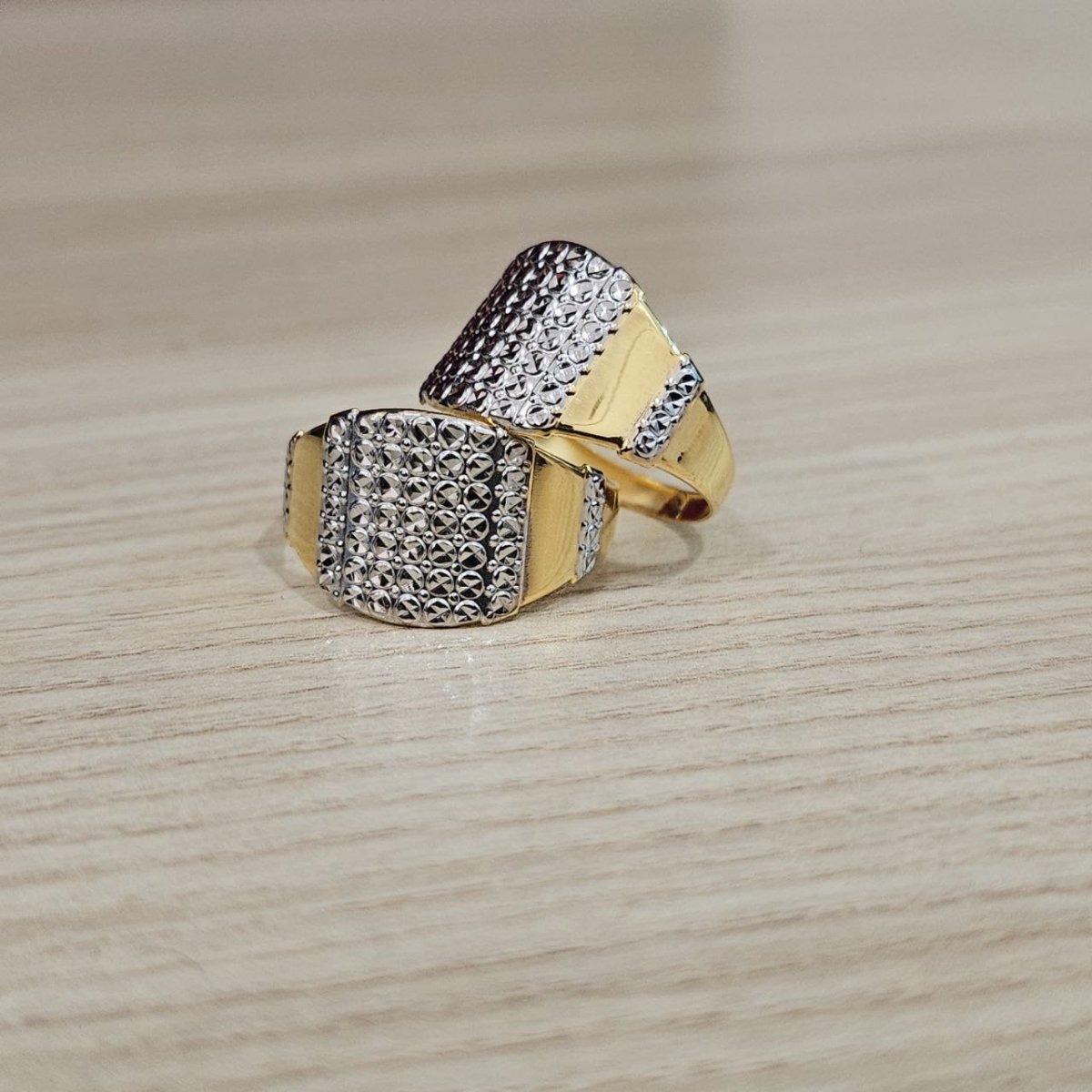 916 Gold Nugget Ring 2 tone Feather LightRingsBest Gold Shop