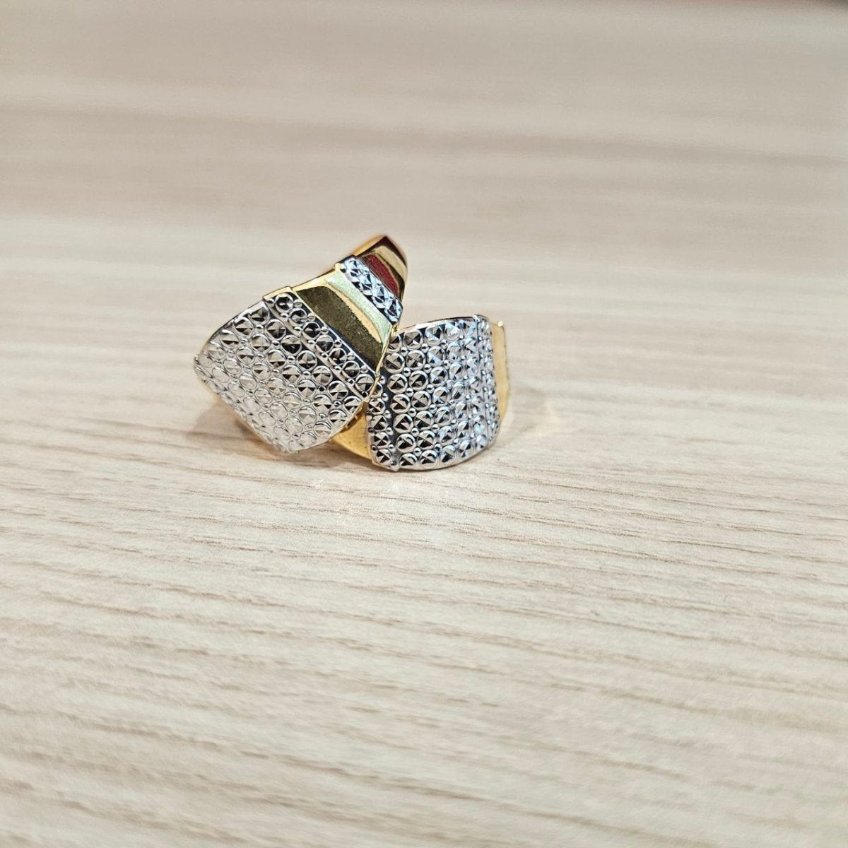 916 Gold Nugget Ring 2 tone Feather LightRingsBest Gold Shop