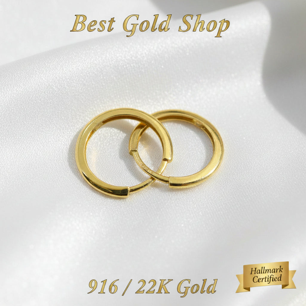 916 Gold (22K) Plain Loop Timeless Minimalist Hoops Earring for WomenEarringsBest Gold Shop