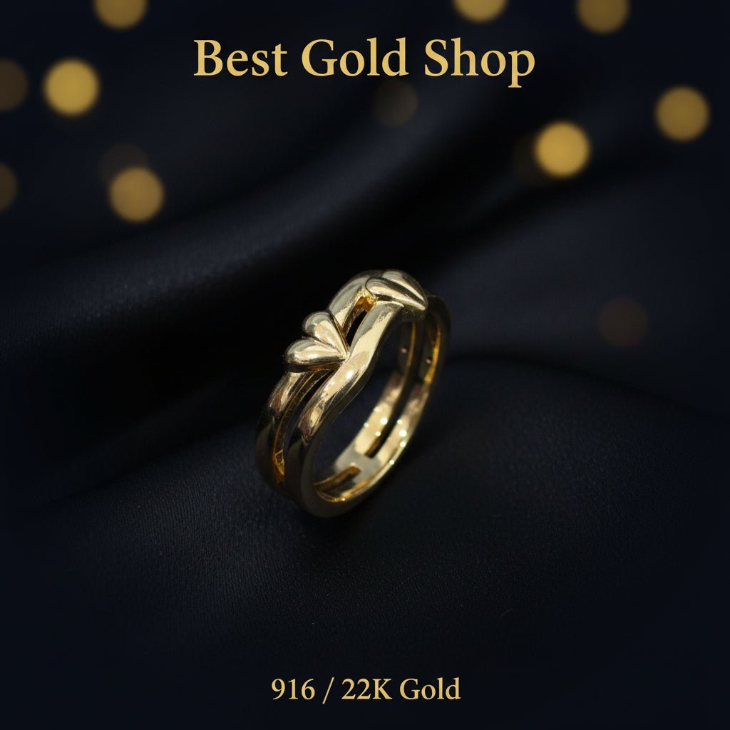 916 Gold (22K) Double Heart Feather Light Ring for WomenRingsBest Gold Shop