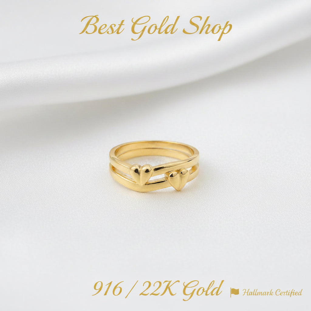 916 Gold (22K) Double Heart Feather Light Ring for WomenRingsBest Gold Shop