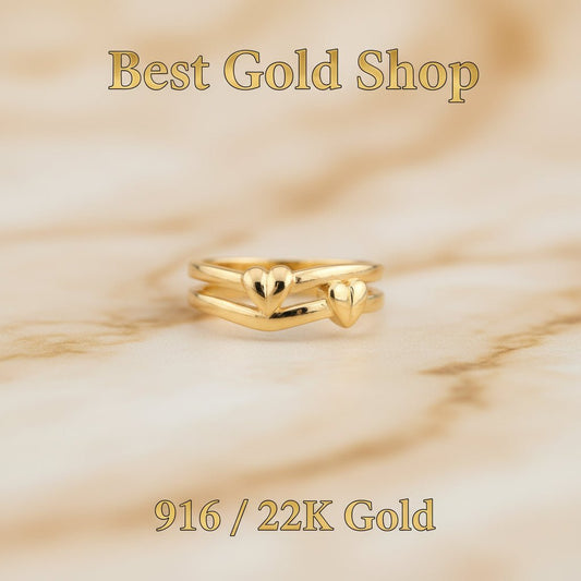 916 Gold (22K) Double Heart Feather Light Ring for WomenRingsBest Gold Shop