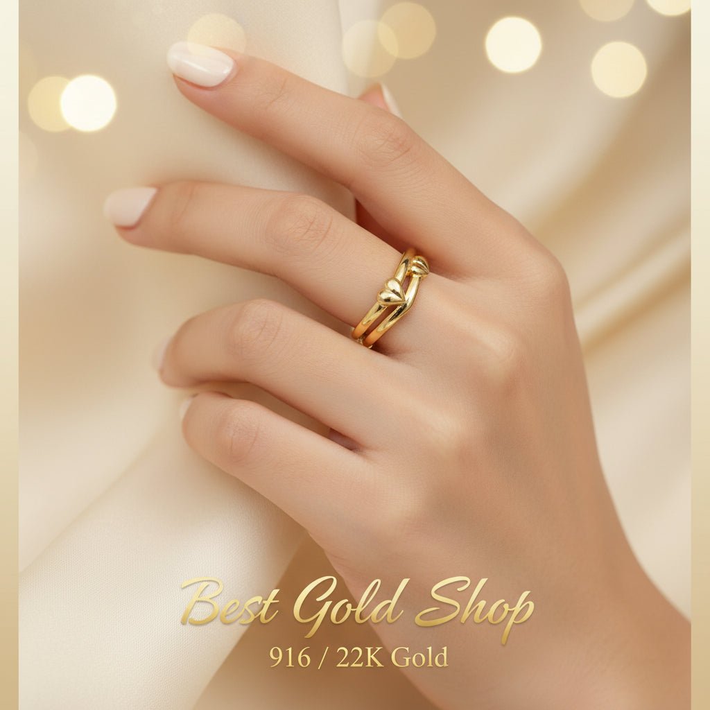 916 Gold (22K) Double Heart Feather Light Ring for WomenRingsBest Gold Shop