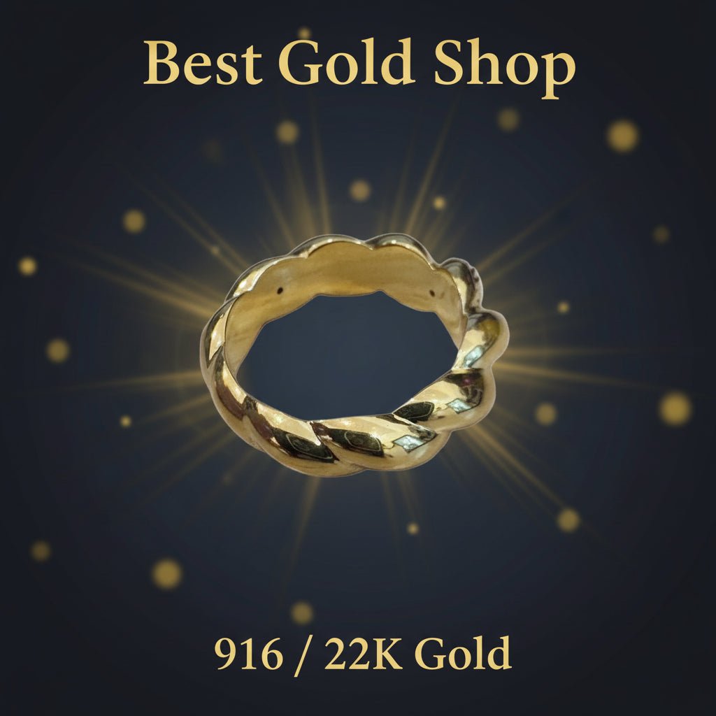 916 Gold (22K) Twisted Candy Design Feather Light Ring for WomenRingsBest Gold Shop