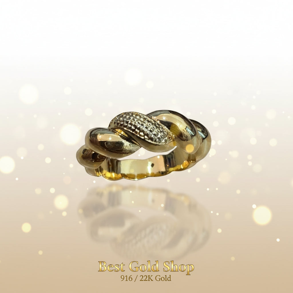 916 Gold (22K) Twisted Candy Design Feather Light Ring for WomenRingsBest Gold Shop