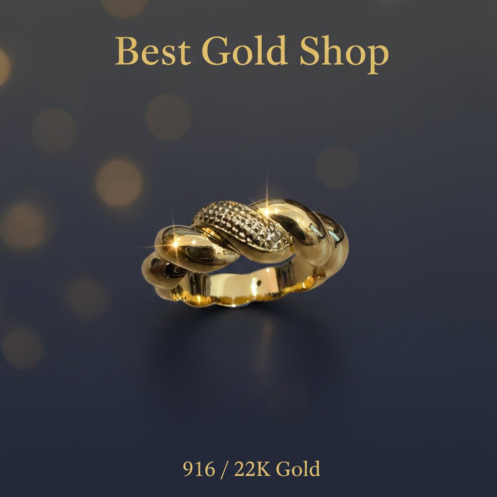 916 Gold (22K) Twisted Candy Design Feather Light Ring for WomenRingsBest Gold Shop