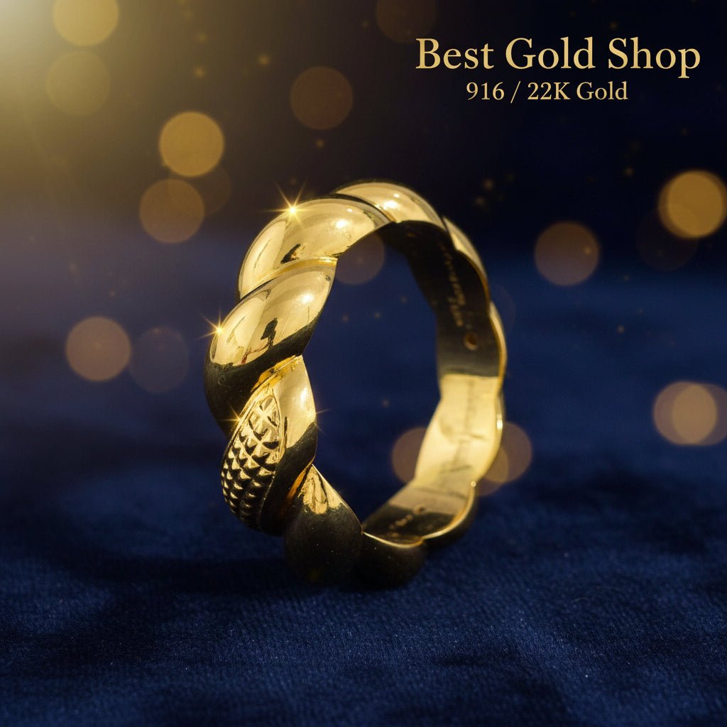 916 Gold (22K) Twisted Candy Design Feather Light Ring for WomenRingsBest Gold Shop