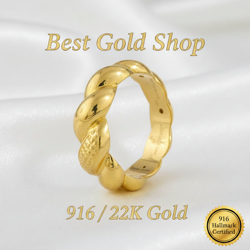 Cincin Emas 916 (22K) Reka Bentuk Twisted Candy Sangat Ringan