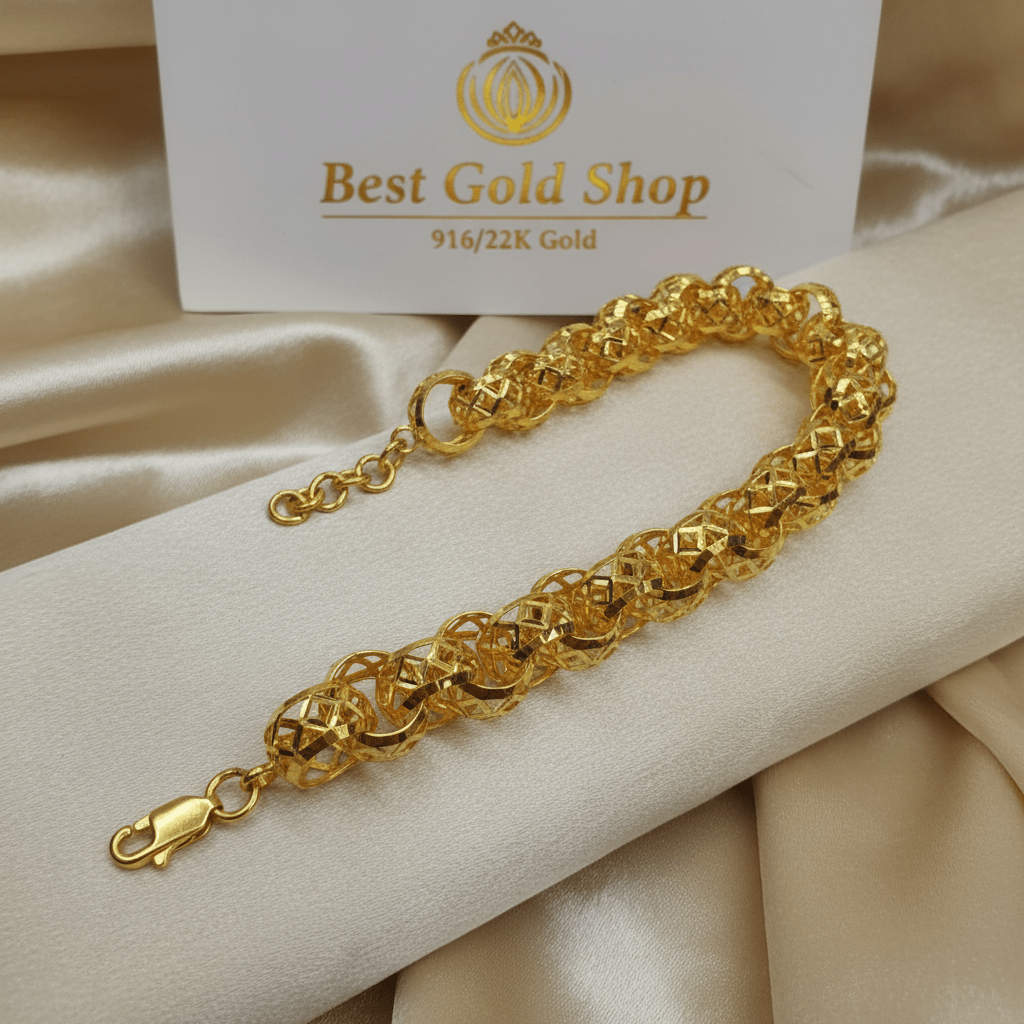 916 Gold (22K) Round Wave Anchor Link Bracelet for WomenBraceletsBest Gold Shop