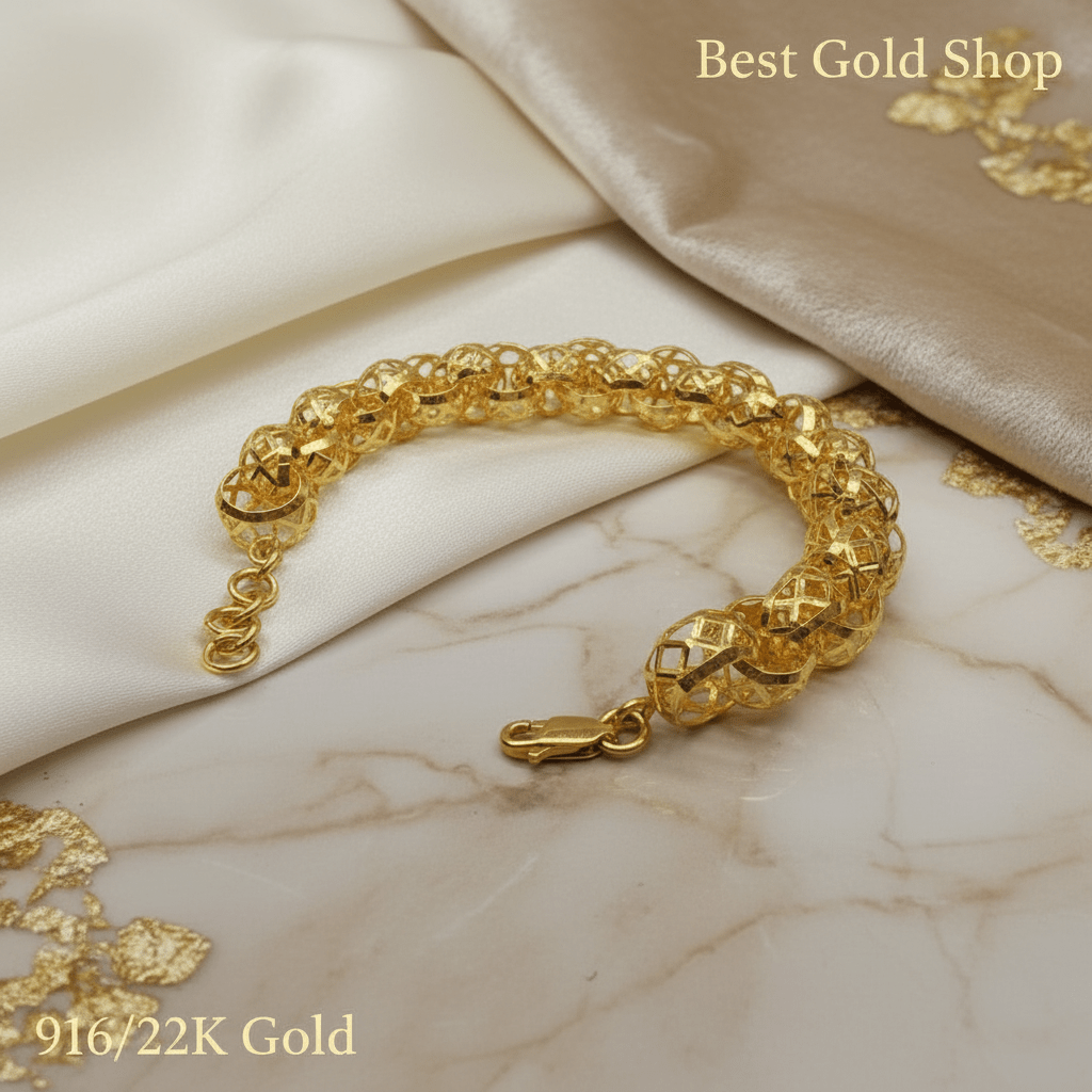 916 Gold (22K) Round Wave Anchor Link Bracelet for WomenBraceletsBest Gold Shop