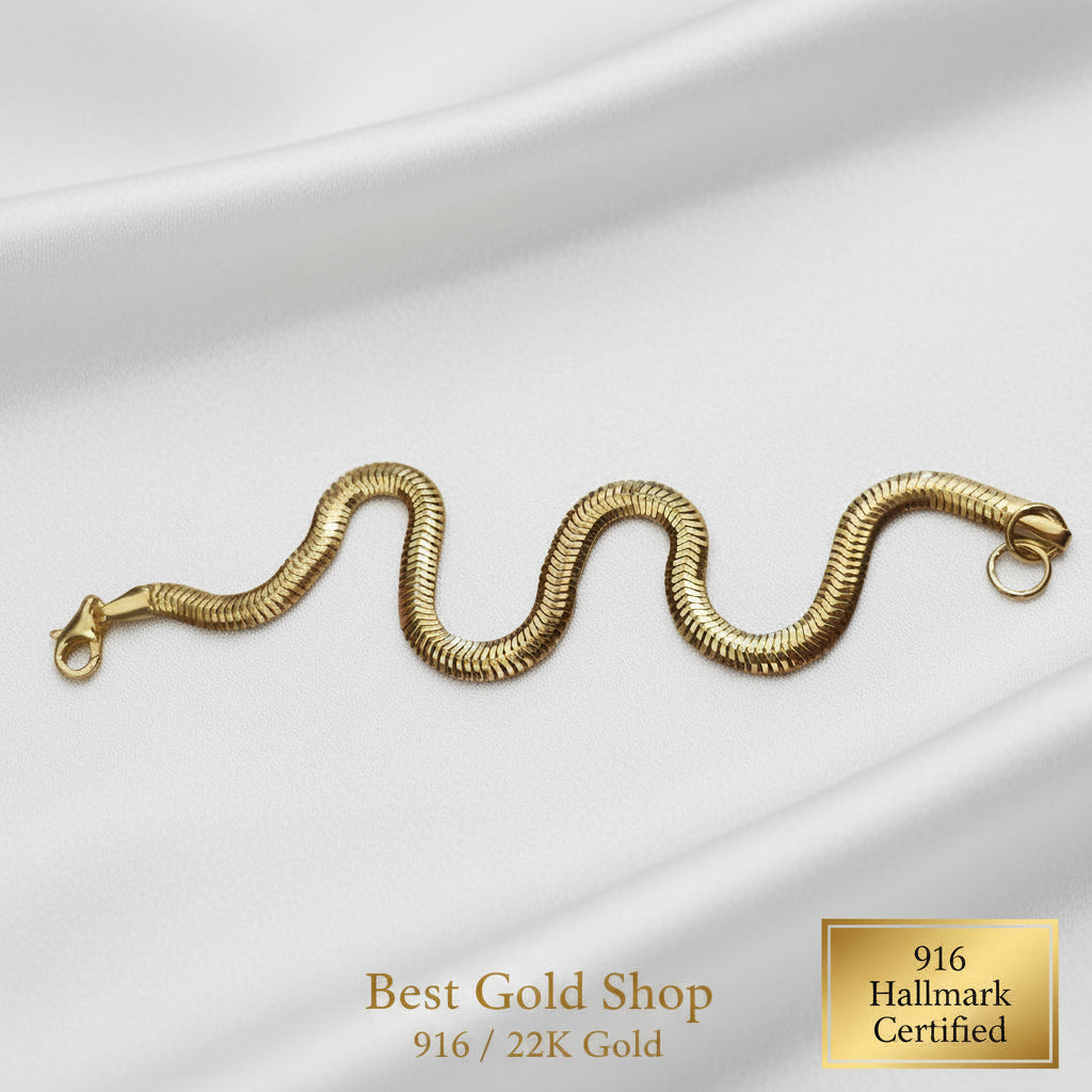 916 gold snake chain bracelet angled view