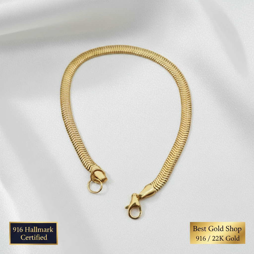 916 Gold Snake Chain Bracelet | Sleek 22K Gold Design