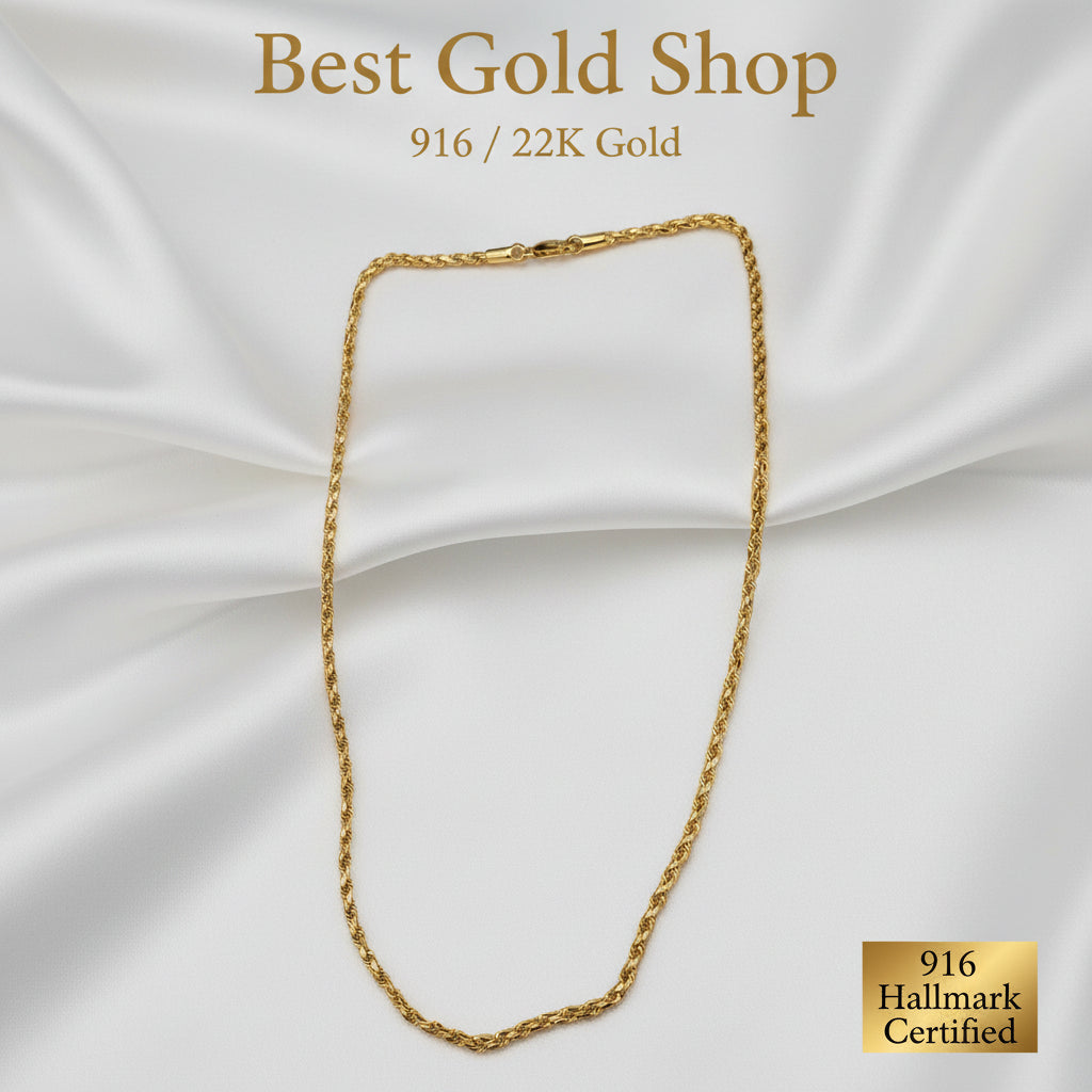 916 gold solid rope chain heavyweight above 30 grams in 22K yellow gold - view 2