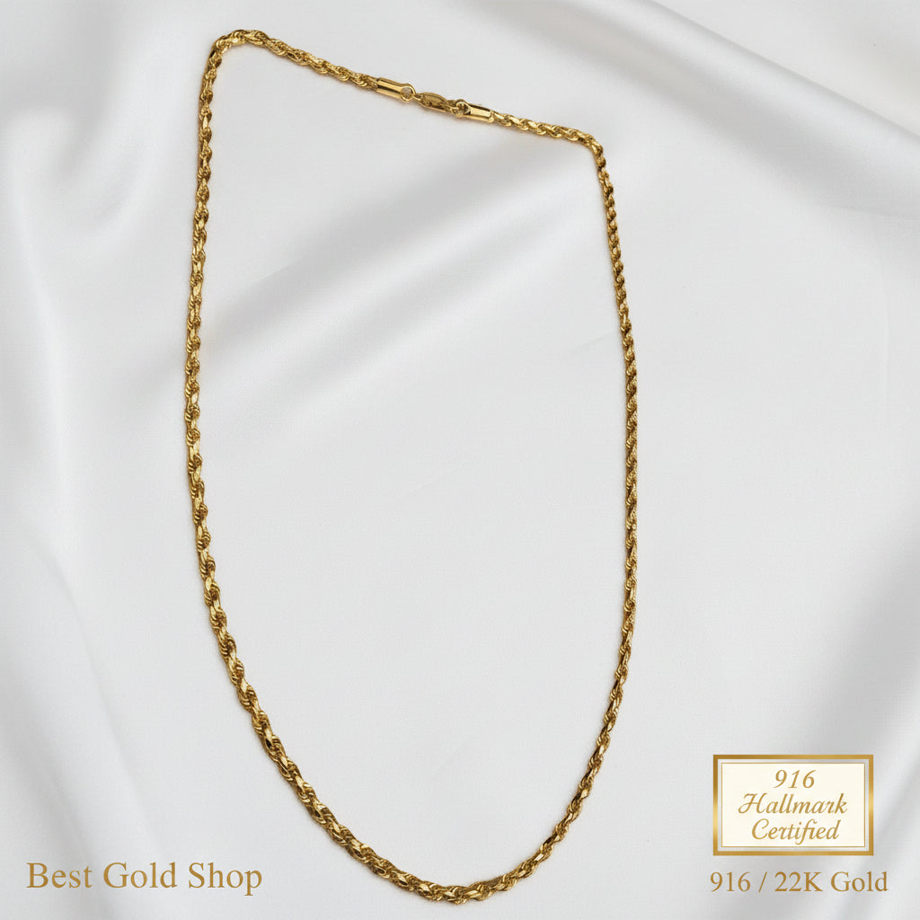 916 gold solid rope chain heavyweight above 30 grams in 22K yellow gold - view 4