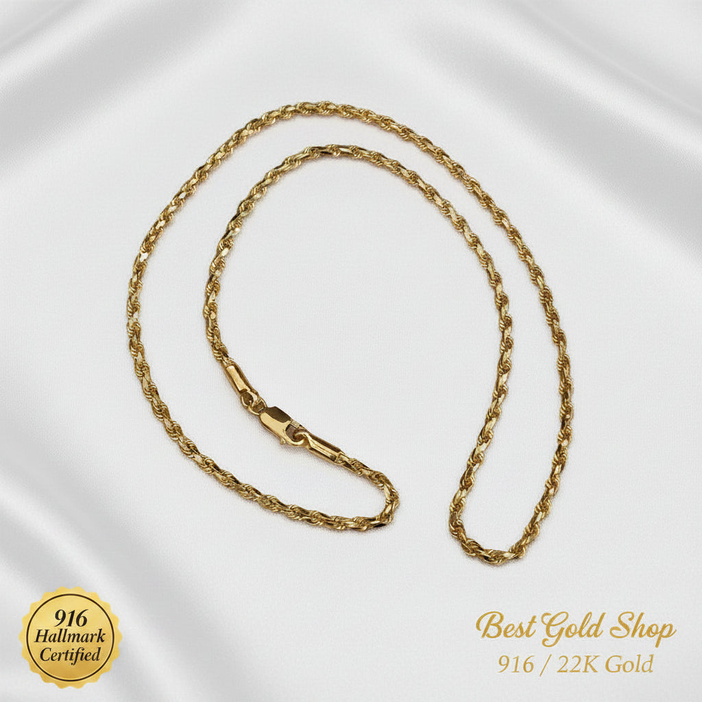 916 gold solid rope chain heavyweight above 30 grams in 22K yellow gold - view 5