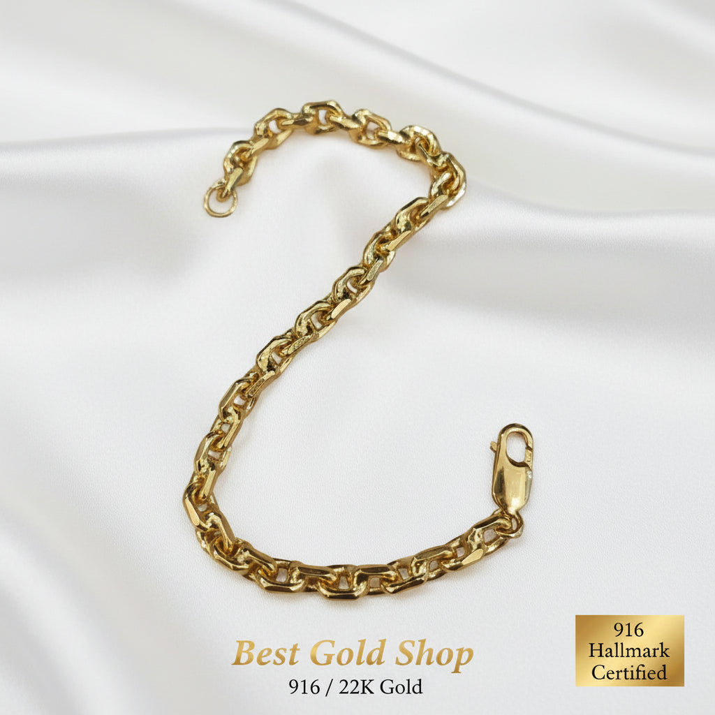 Full view of heavyweight 916 gold solid Wanzi bracelet
