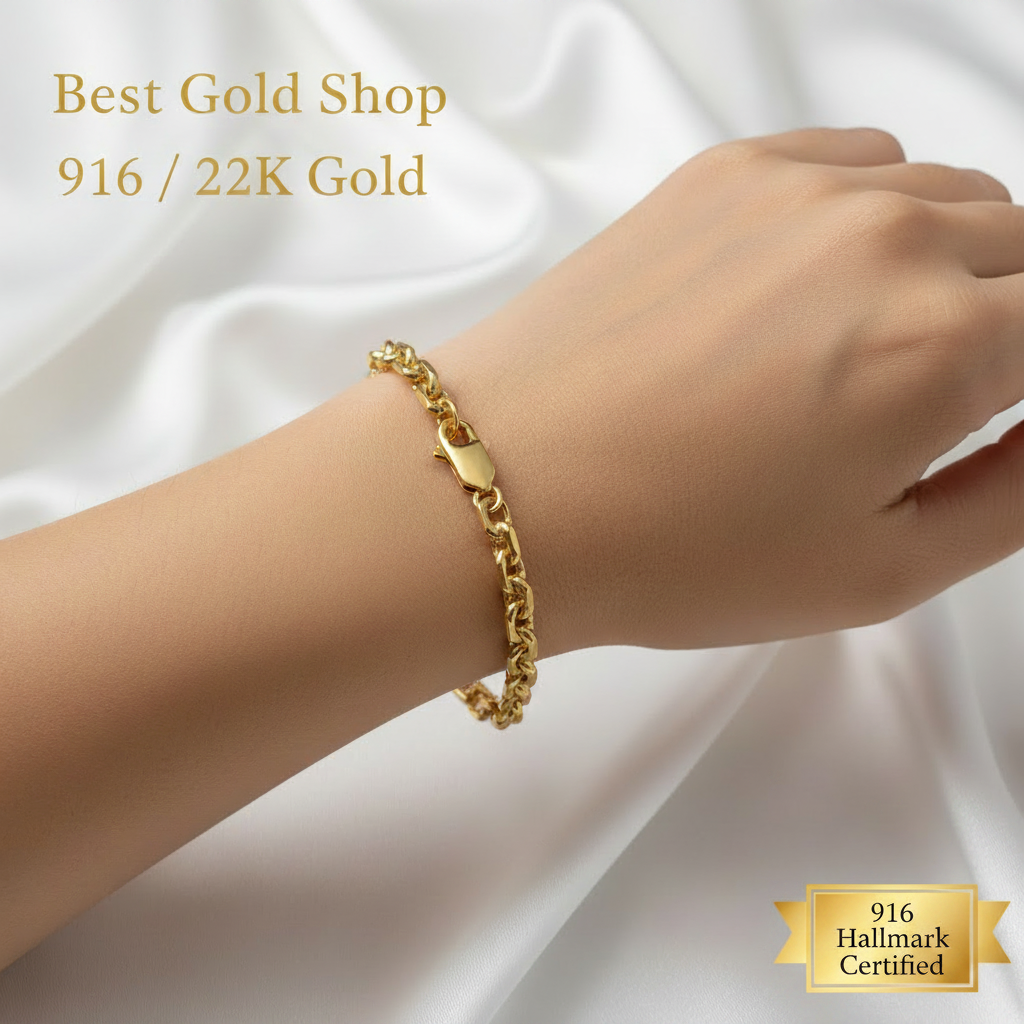 916 Gold Solid Wanzi Bracelet | Heavyweight 22K Gold Design