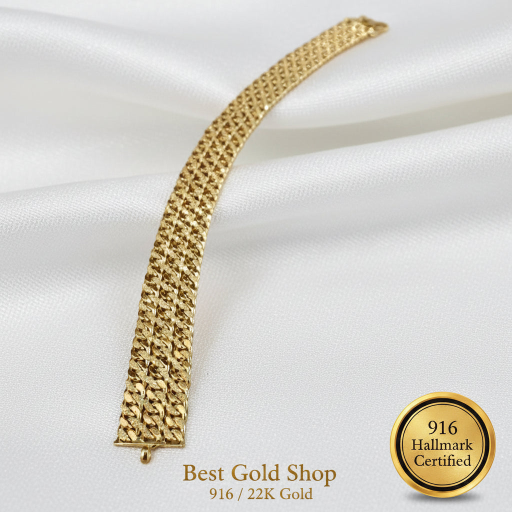 Side view of 916 Gold Triplet Cowboy chain bracelet.