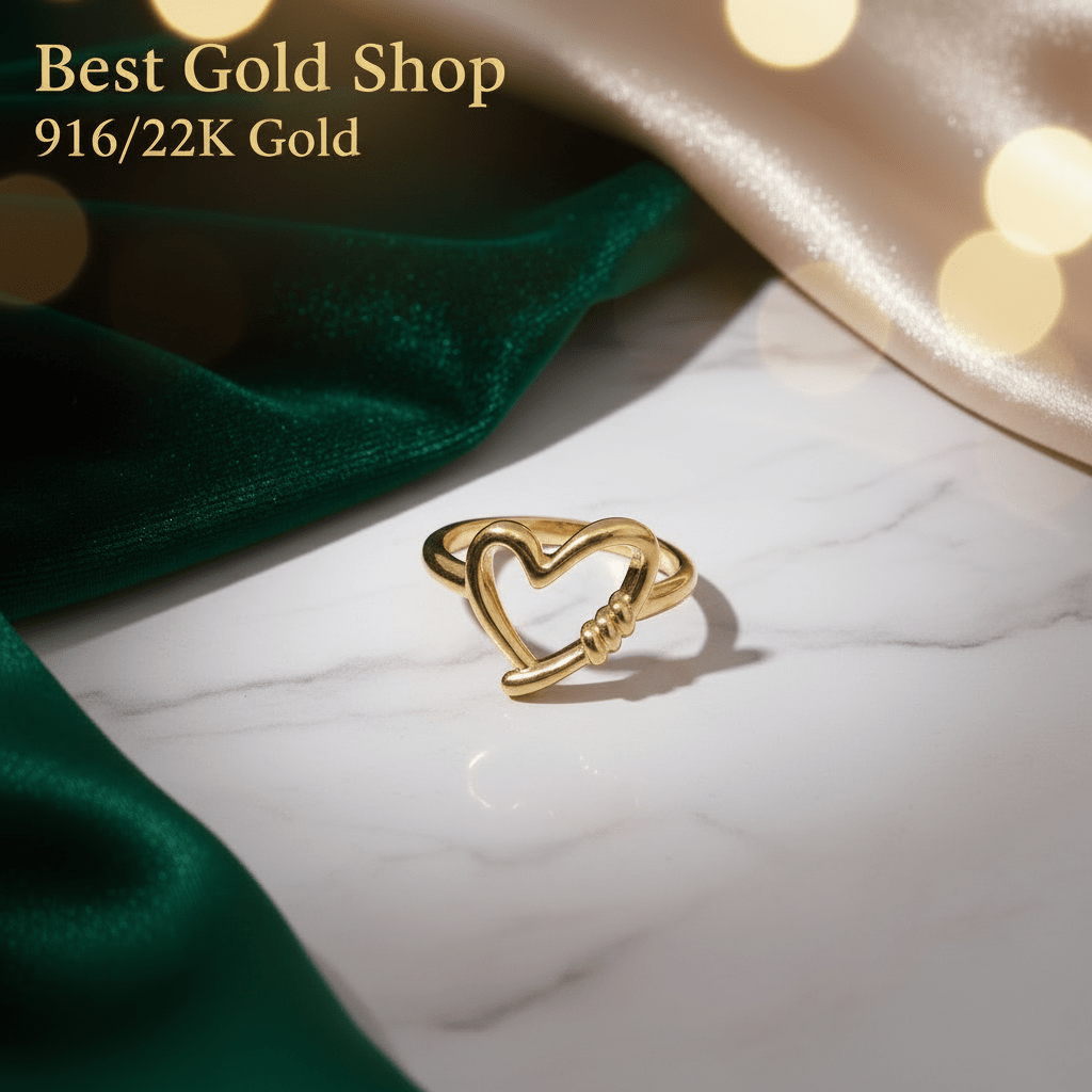 916 Gold (22K) Twisted Heart Feather Light Design Ring for WomenRingsBest Gold Shop