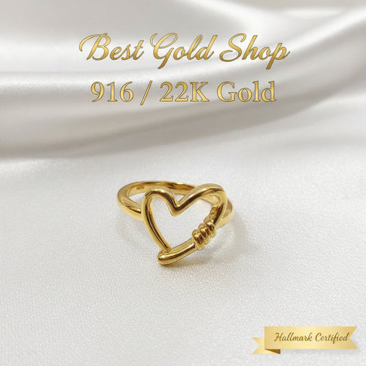 916 Gold (22K) Twisted Heart Feather Light Design Ring for WomenRingsBest Gold Shop