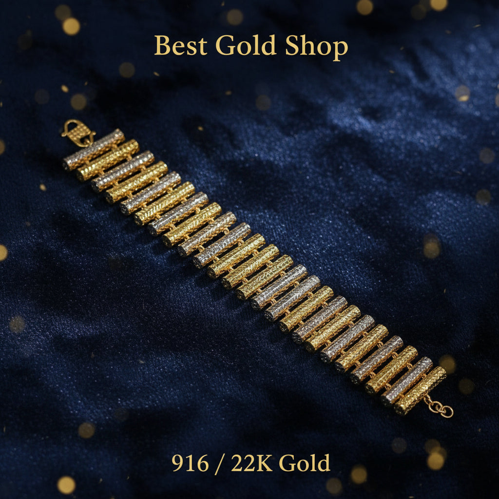 916 Gold Two - Tone Elegance Railway BraceletBraceletsBest Gold Shop