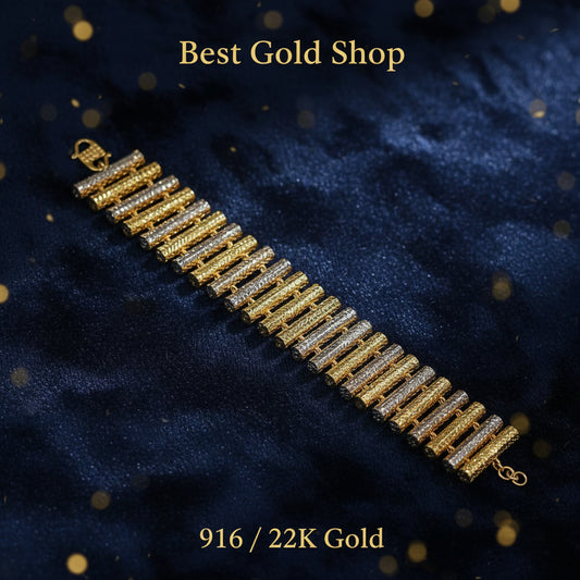 916 Gold Two - Tone Elegance Railway BraceletBraceletsBest Gold Shop