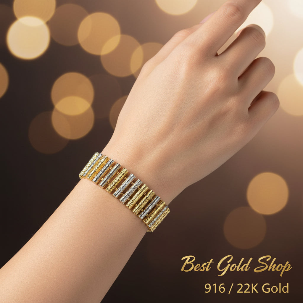 916 Gold Two - Tone Elegance Railway BraceletBraceletsBest Gold Shop