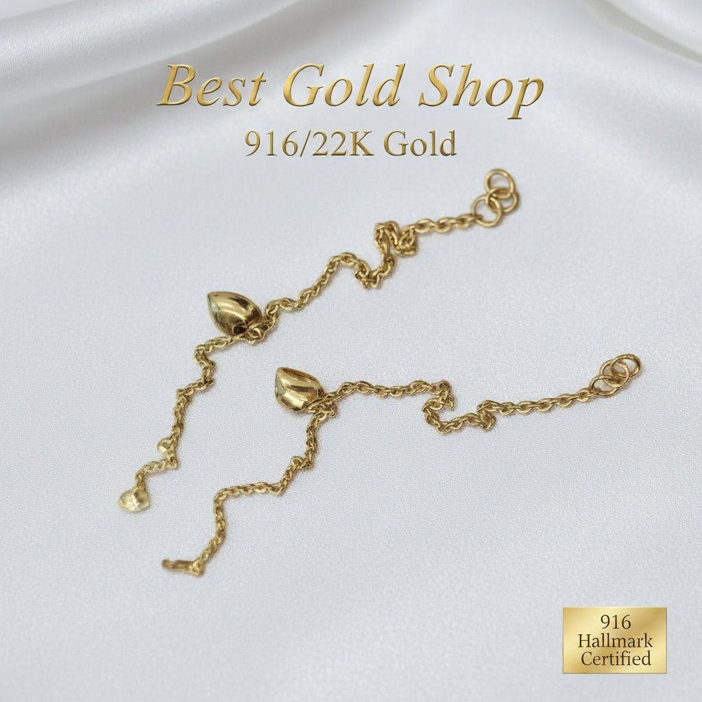 916 Gold Wan Zi Dangling Heart Bracelet | Slim 22K Design - View 7
