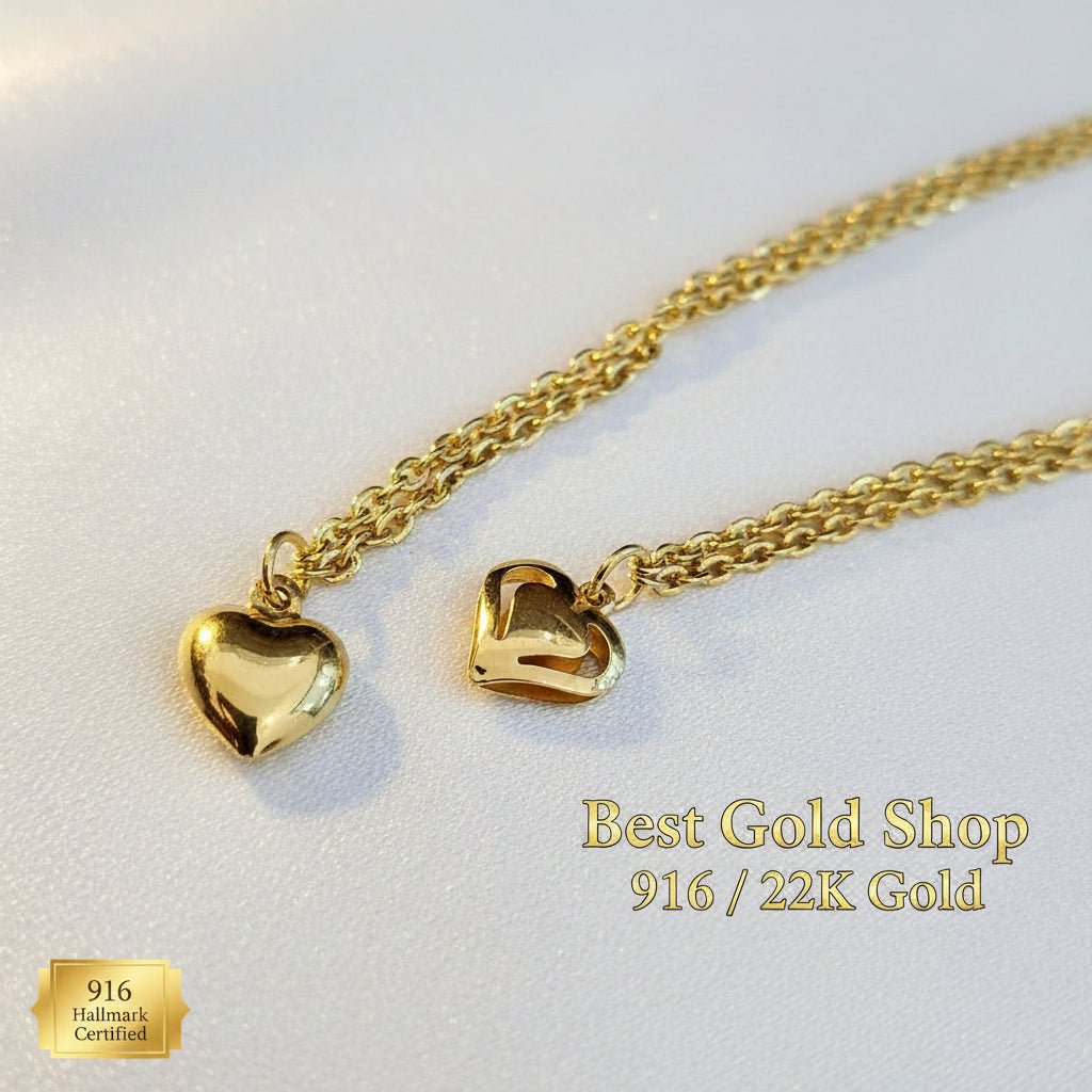 916 Gold Wan Zi Dangling Heart Bracelet | Slim 22K Design - View 10