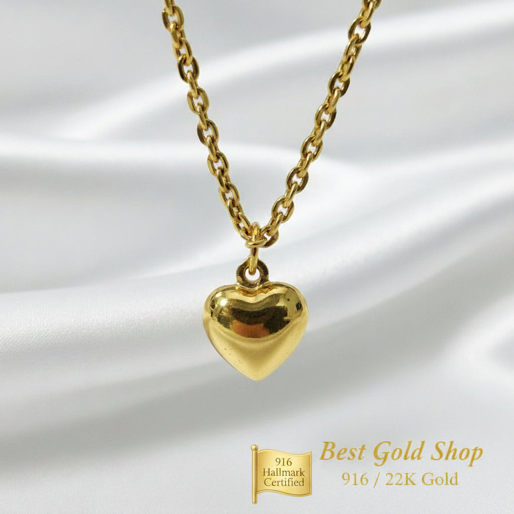 916 Gold Wan Zi Dangling Heart Bracelet | Slim 22K Design - View 12