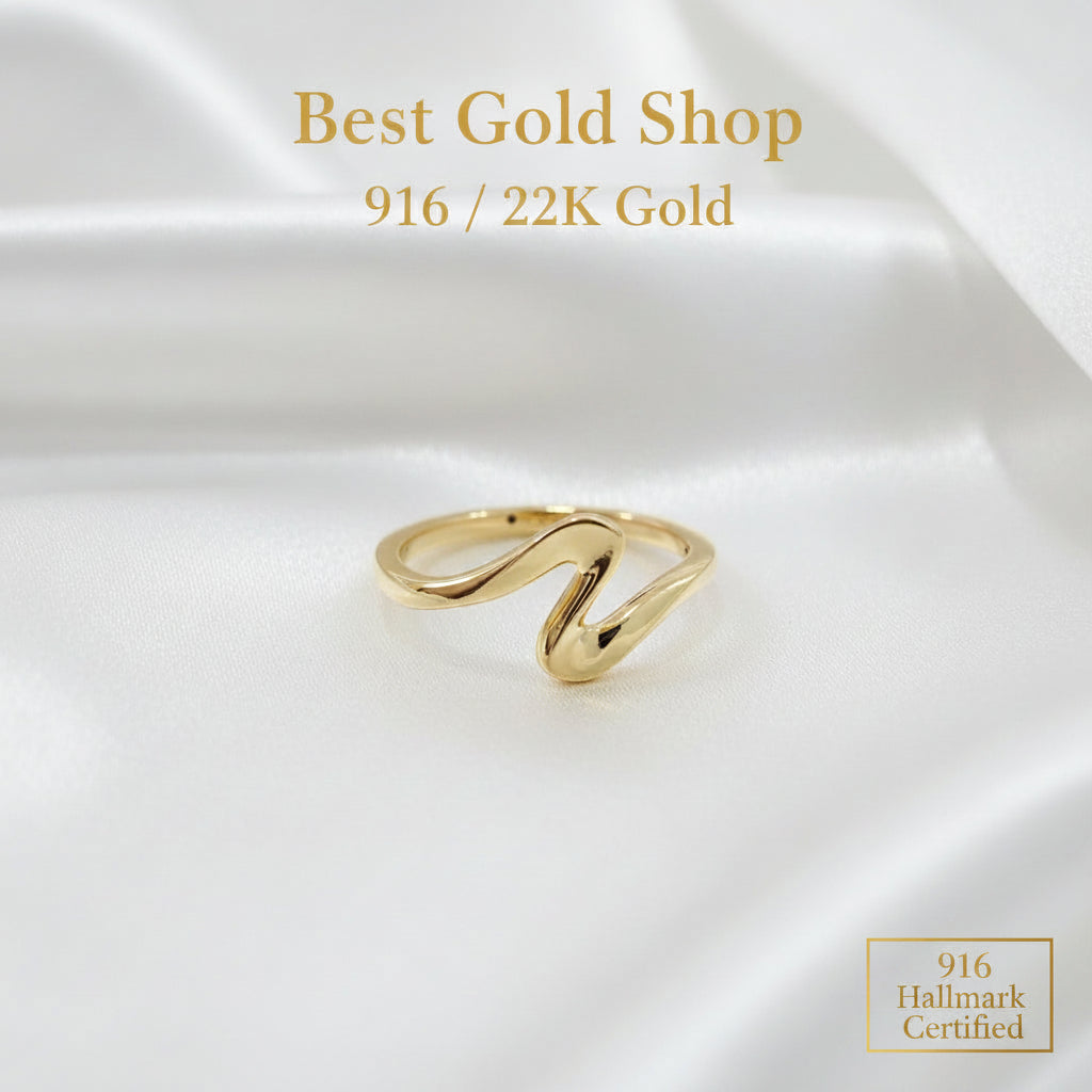 916 Gold Wavy Ring Feather LightRingsBest Gold Shop