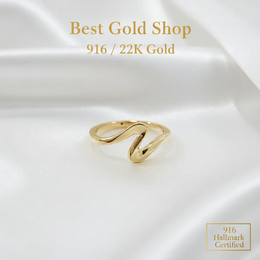 916 Gold Wavy Ring Feather LightRingsBest Gold Shop