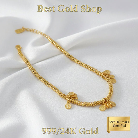 999 Gold Bracelet with coin Design Ping An Xi LeBraceletsBest Gold Shop