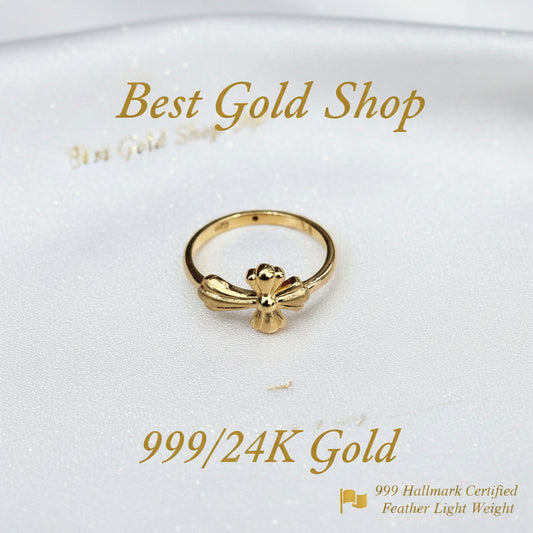 999 Gold Cross Design Feather Light Ring | 24K Fine Gold RingRingsBest Gold Shop