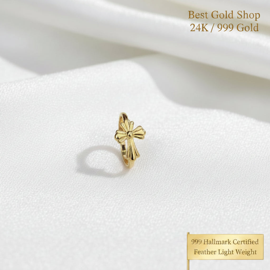 999 Gold Cross Design Feather Light Ring | 24K Fine Gold RingRingsBest Gold Shop