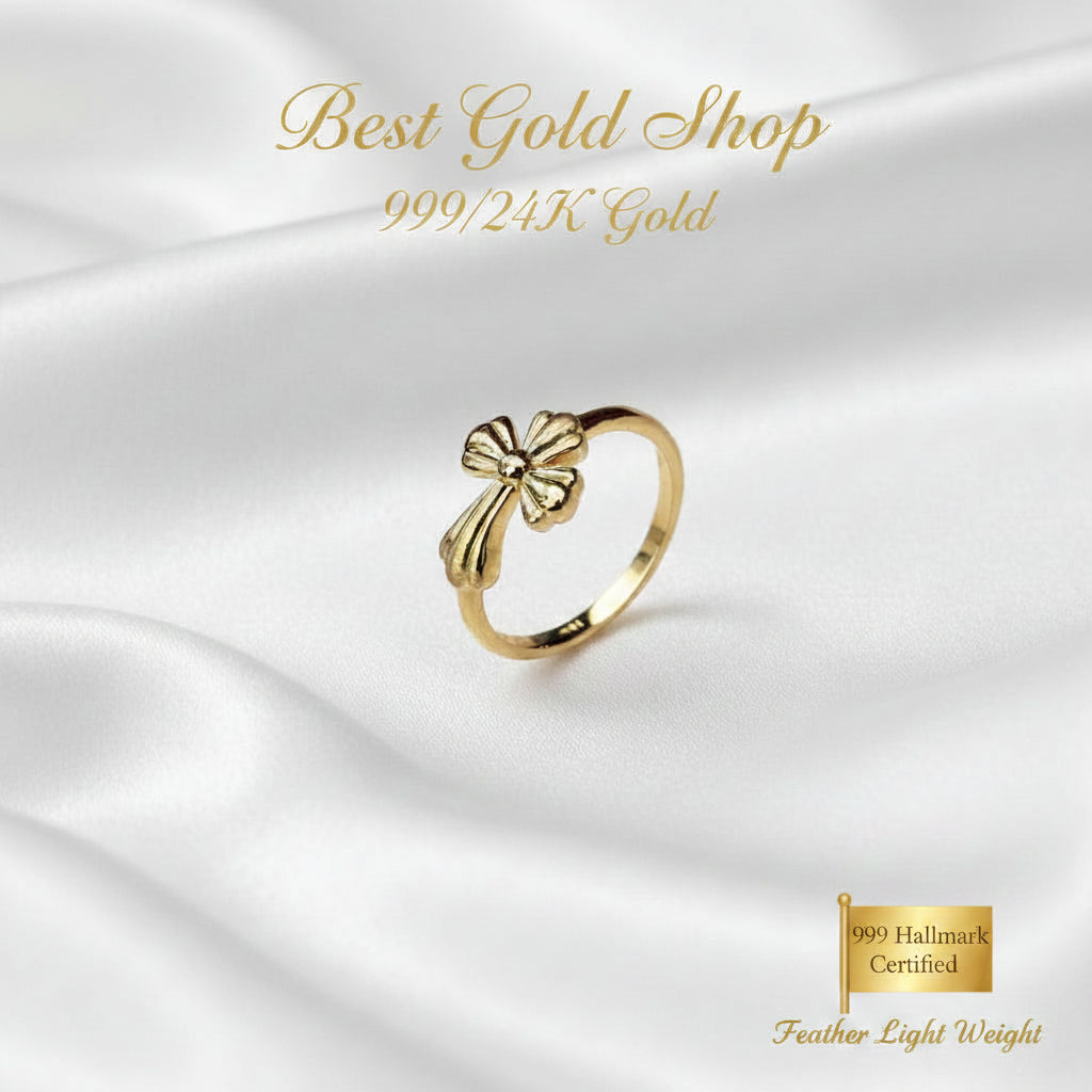 999 Gold Cross Design Feather Light Ring | 24K Fine Gold RingRingsBest Gold Shop