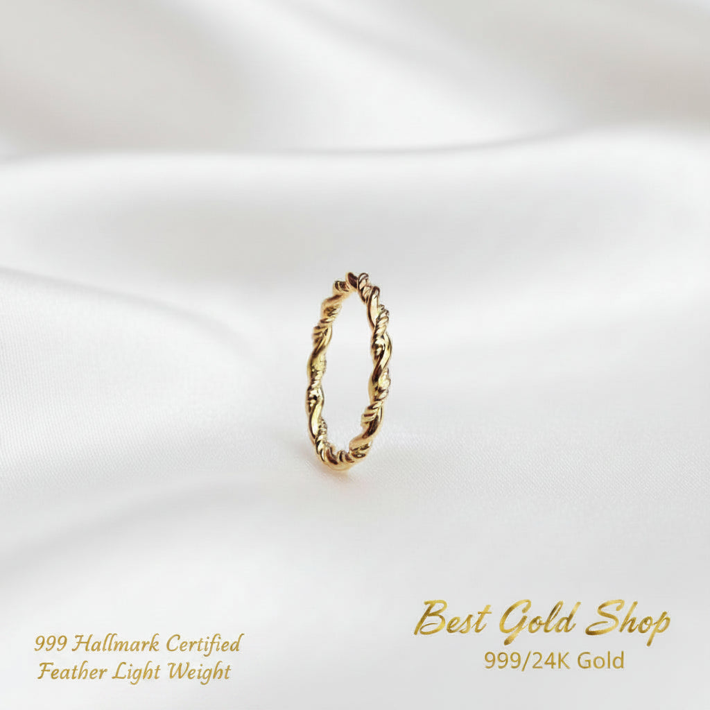 999 Gold Twisted Bead Ring Latest Design and Feather LightRingsBest Gold Shop