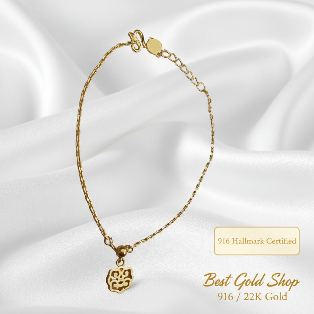 999 gold Wan Zi bracelet with Ruyi charm in 24K yellow gold - view 5